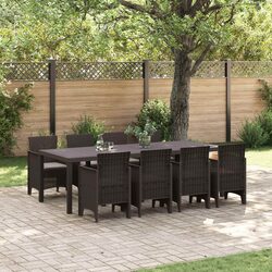Garden Dining Set 9 Piece Outdoor Furniture Brown Poly Rattan Rectangular Table