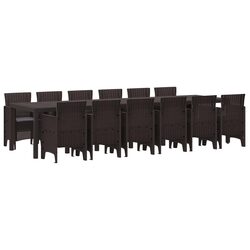 Garden Dining Set 13 Pieces Brown Poly Rattan Outdoor Furniture with Cushions