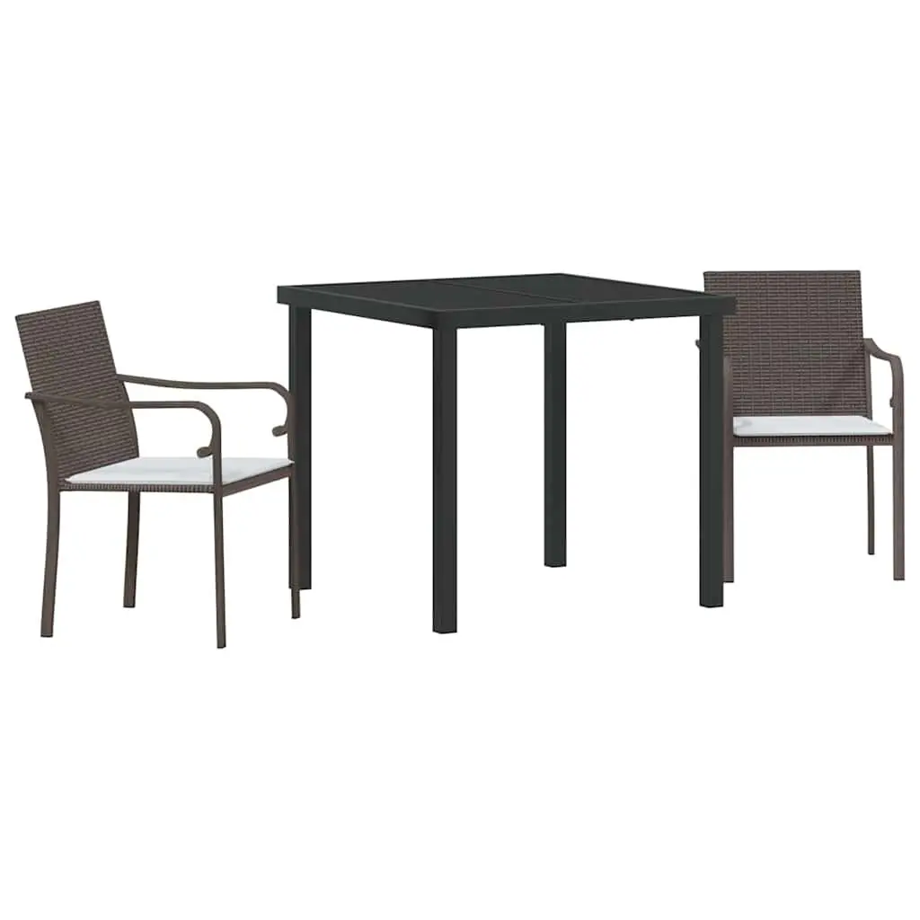 Garden Dining Set Brown 3 Piece Outdoor Patio Furniture PE Rattan Steel Frame
