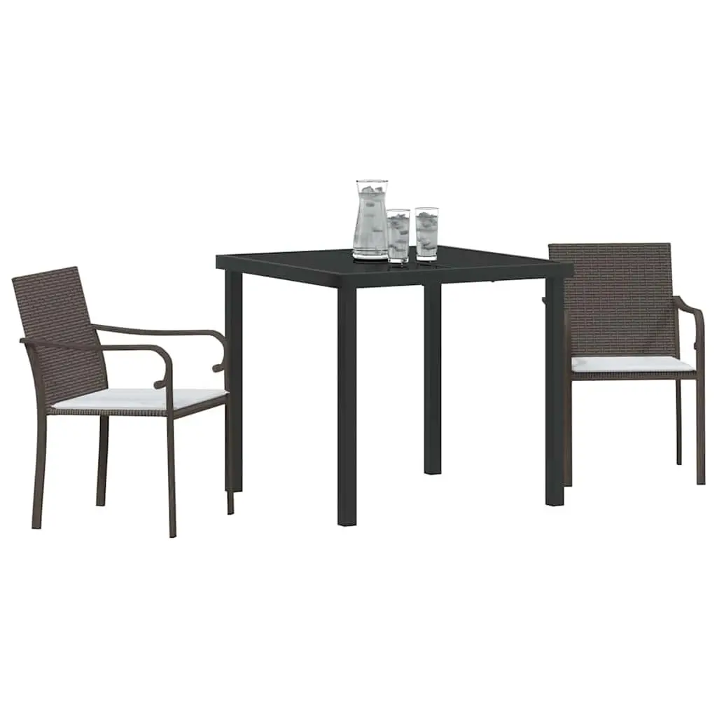 Garden Dining Set Brown 3 Piece Outdoor Patio Furniture PE Rattan Steel Frame