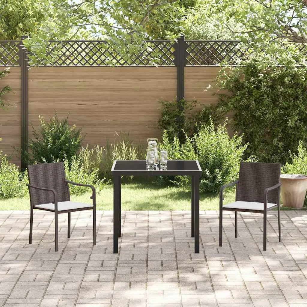 Garden Dining Set Brown 3 Piece Outdoor Patio Furniture PE Rattan Steel Frame