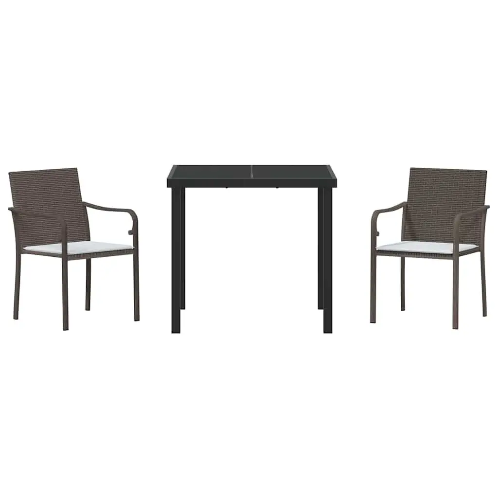Garden Dining Set Brown 3 Piece Outdoor Patio Furniture PE Rattan Steel Frame