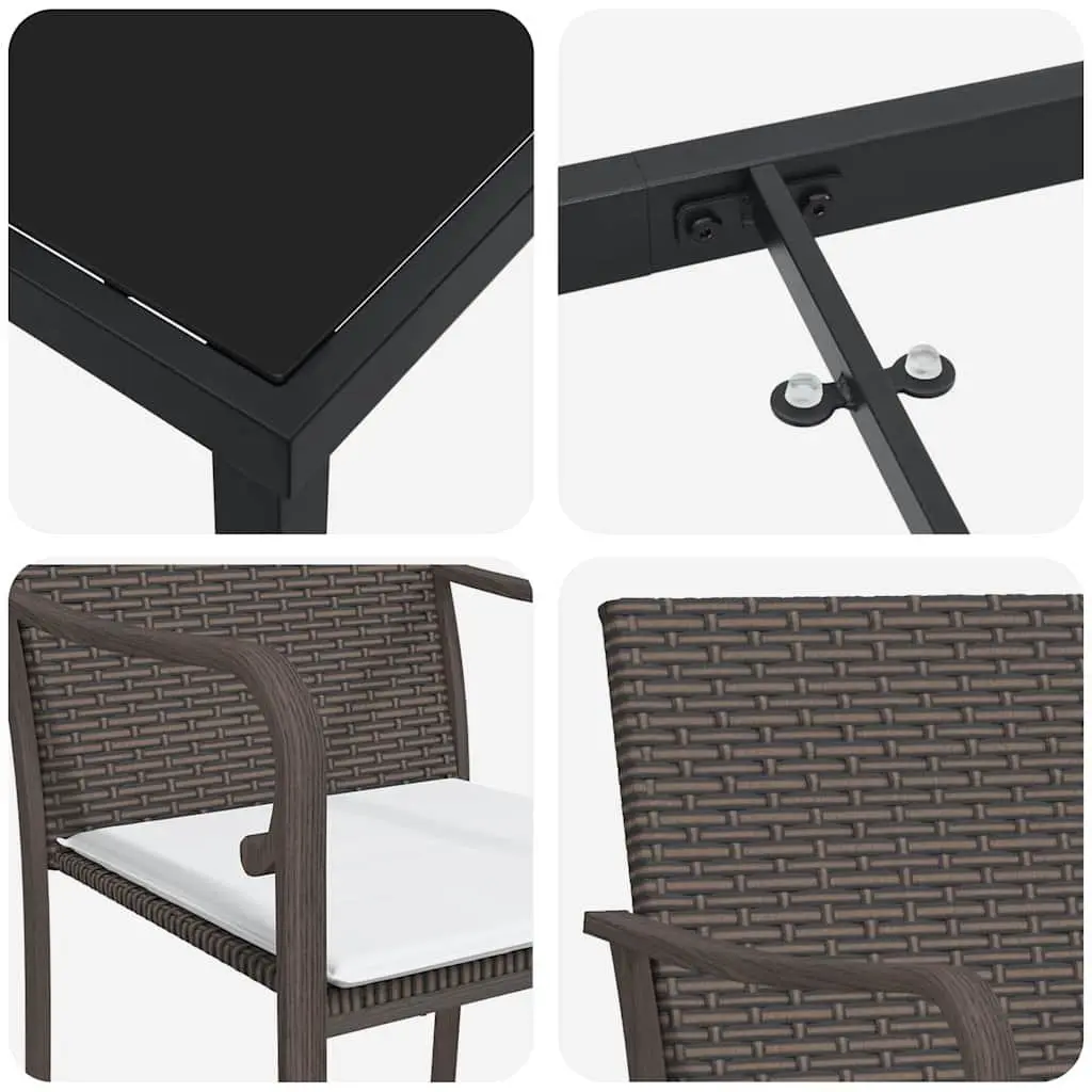 Garden Dining Set Brown 3 Piece Outdoor Patio Furniture PE Rattan Steel Frame