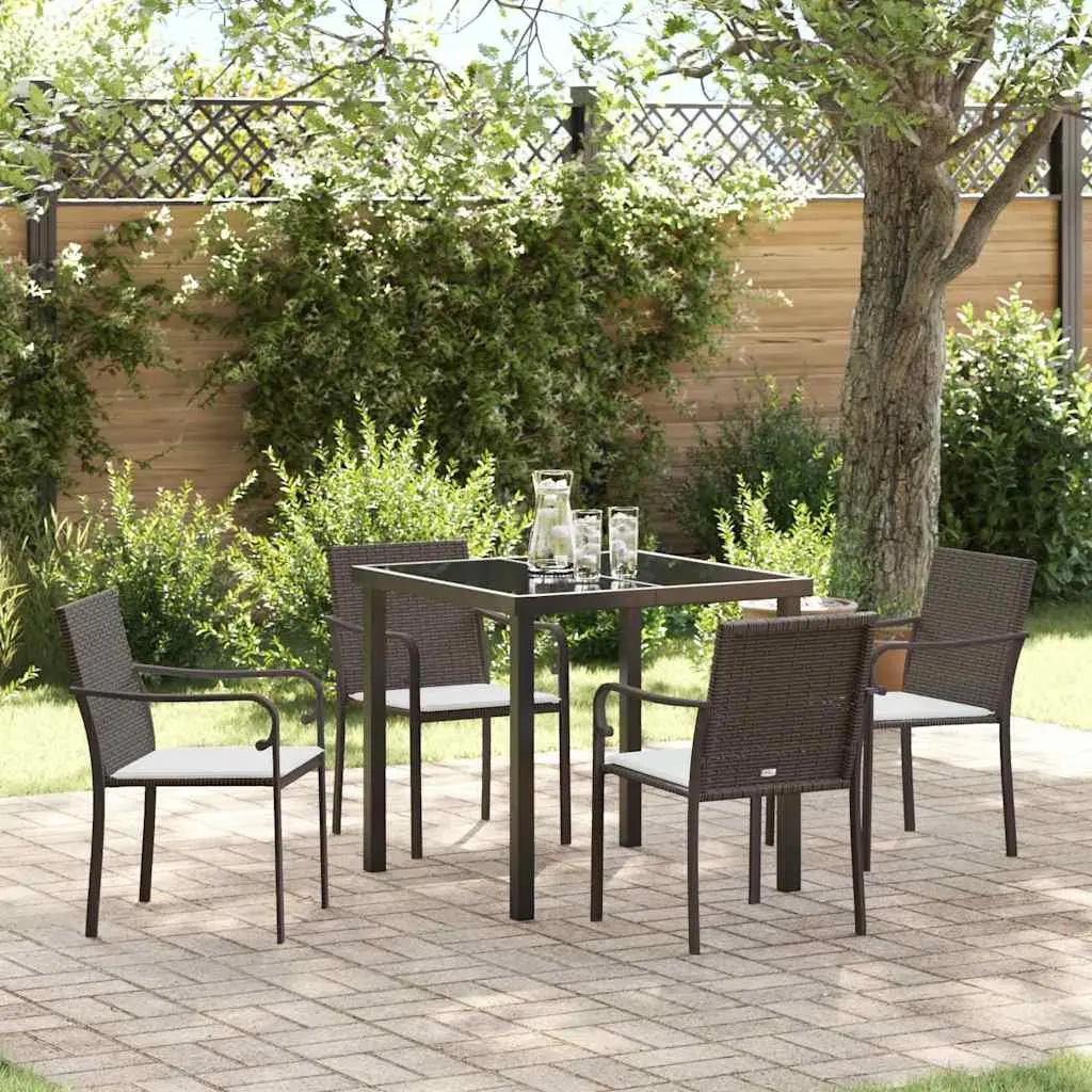 Garden Dining Set 5 Pieces Outdoor Furniture Patio Table Chairs Brown