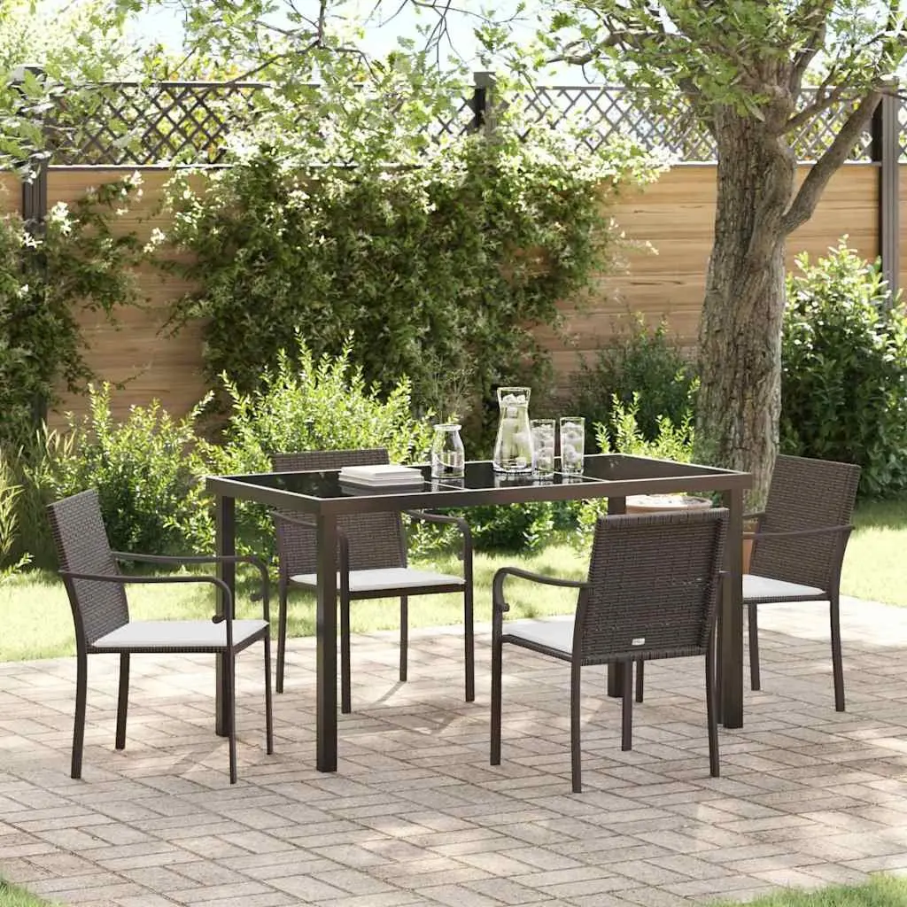 Garden Dining Set 5 Pieces Outdoor Furniture Brown Black Rattan Steel Frame