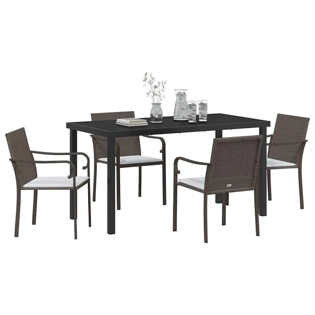 Garden Dining Set 5 Pieces Outdoor Furniture Brown Black Rattan Steel Frame