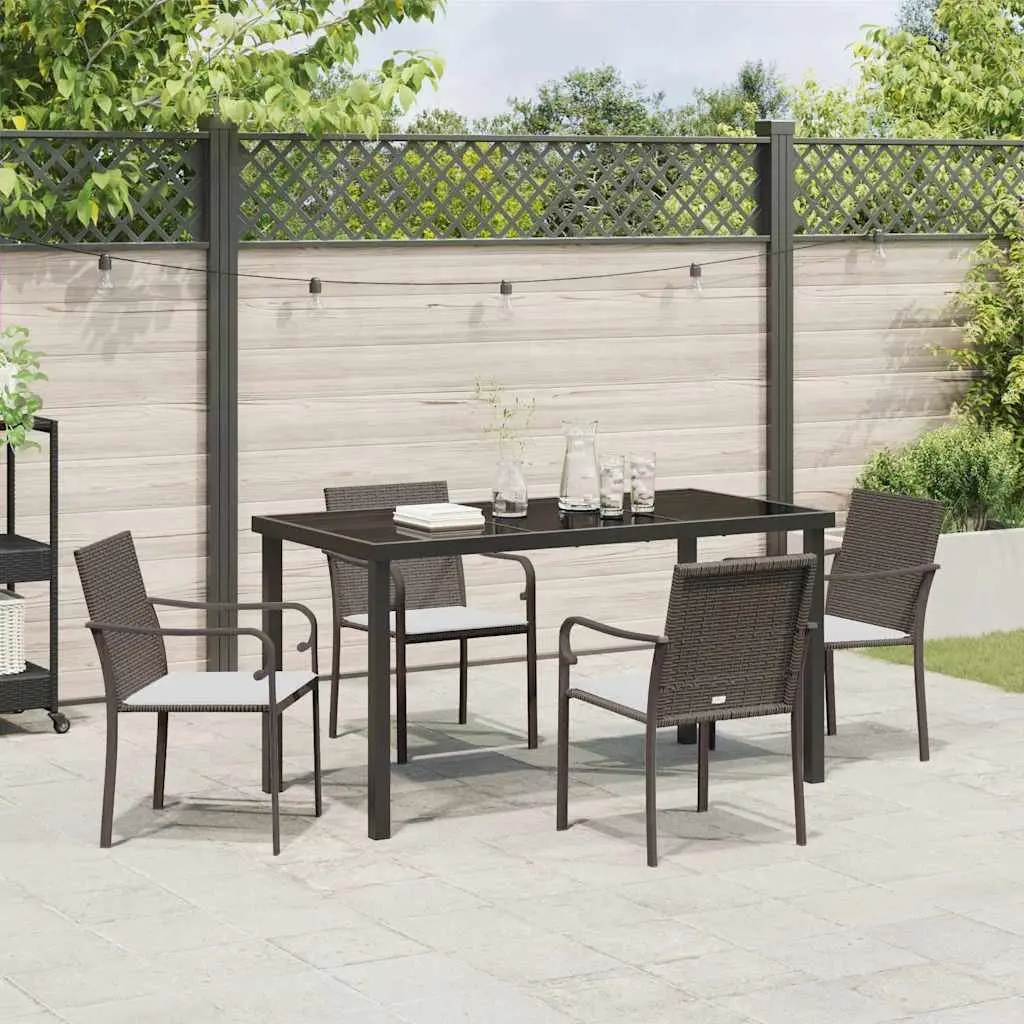 Garden Dining Set 5 Pieces Outdoor Furniture Brown Black Rattan Steel Frame