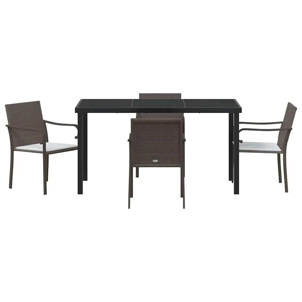 Garden Dining Set 5 Pieces Outdoor Furniture Brown Black Rattan Steel Frame