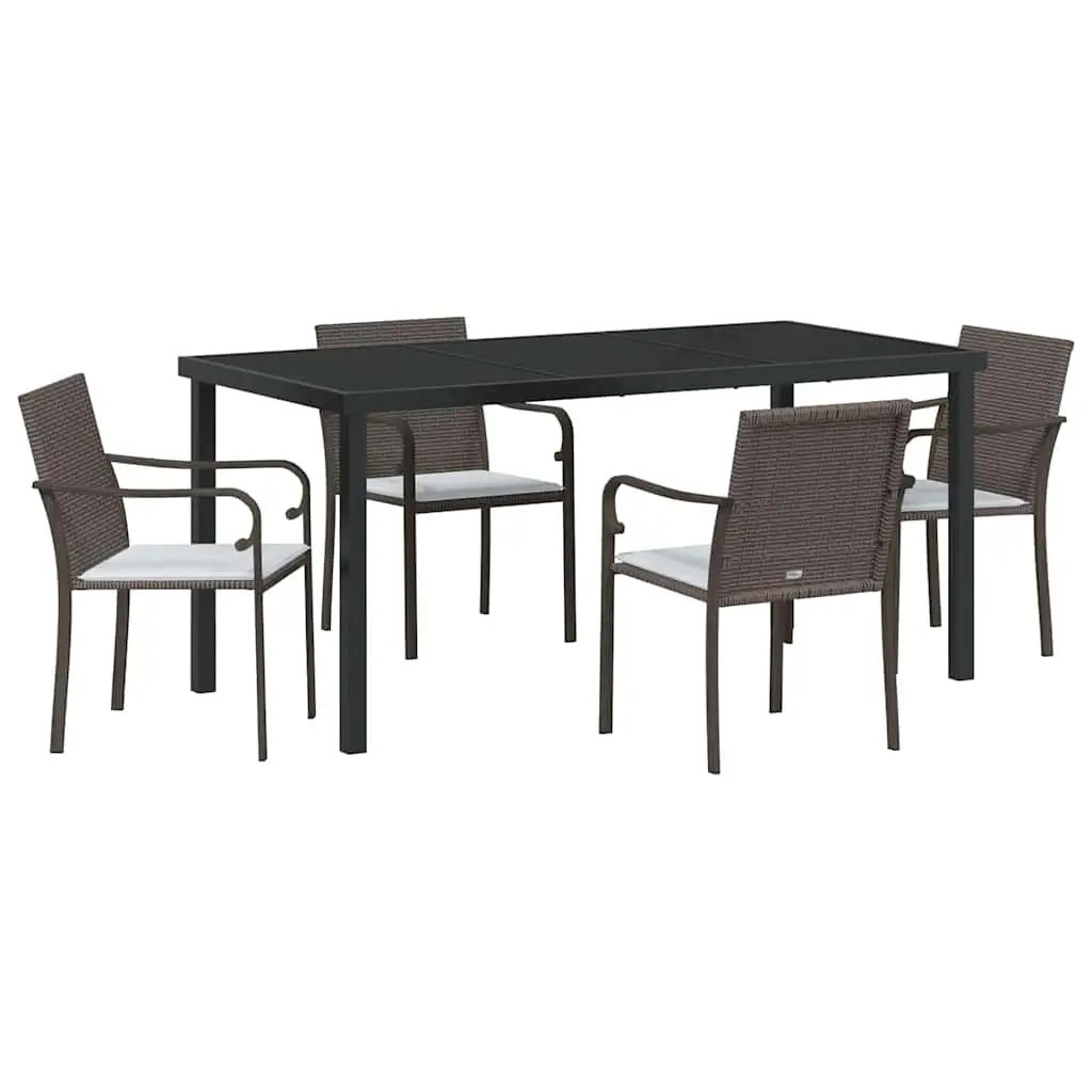 Garden Dining Set Brown 5 Piece Outdoor Furniture Rattan with Cushions