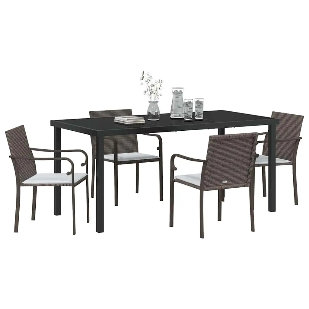 Garden Dining Set Brown 5 Piece Outdoor Furniture Rattan with Cushions