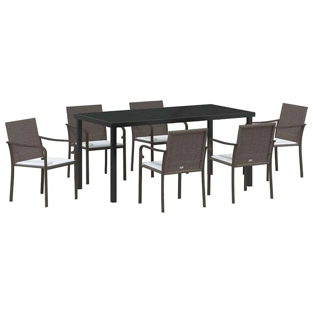 Garden Dining Set 7 Piece Brown Black Outdoor Furniture Patio Rattan Chair Table
