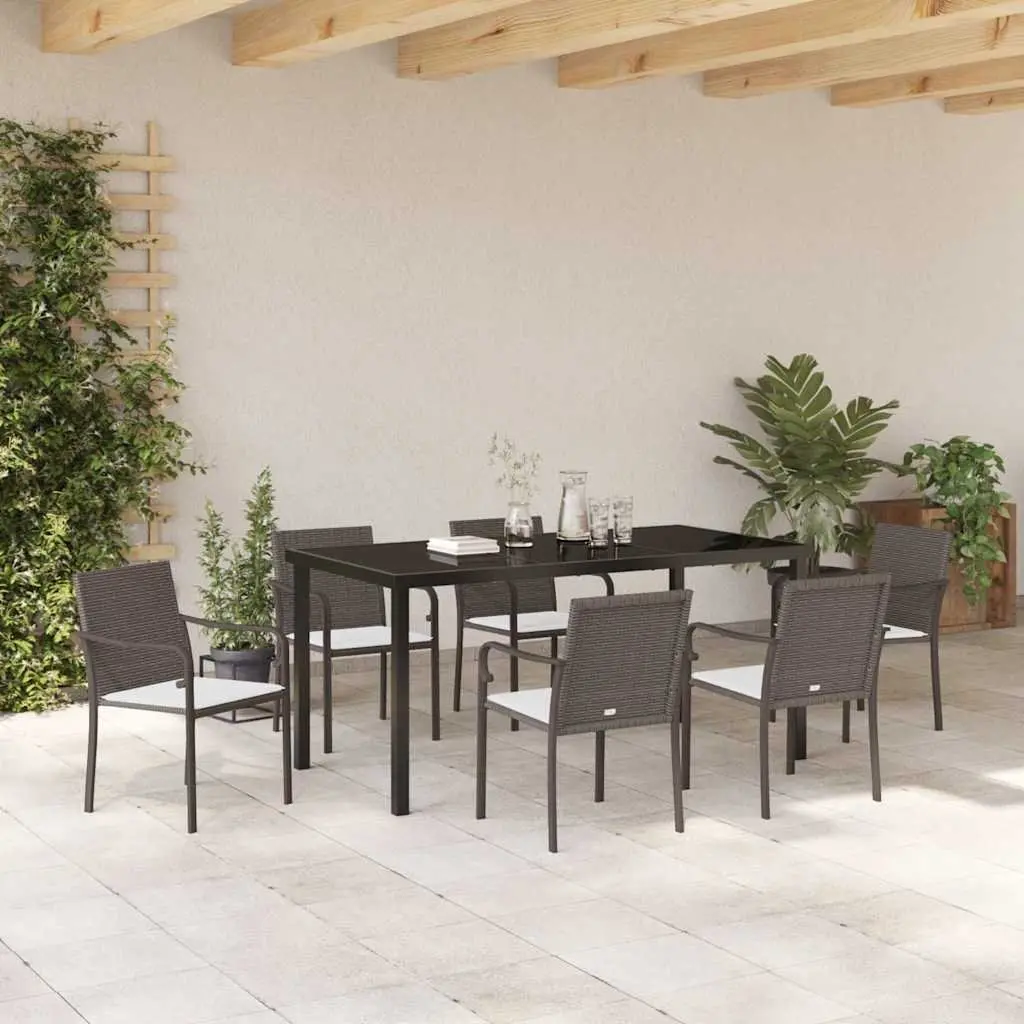Garden Dining Set 7 Piece Brown Black Outdoor Furniture Patio Rattan Chair Table
