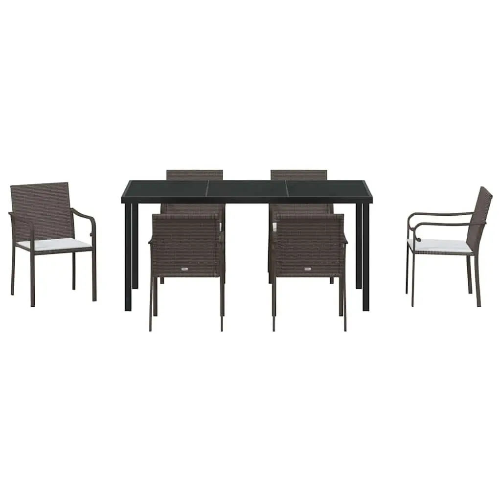 Garden Dining Set 7 Piece Brown Black Outdoor Furniture Patio Rattan Chair Table