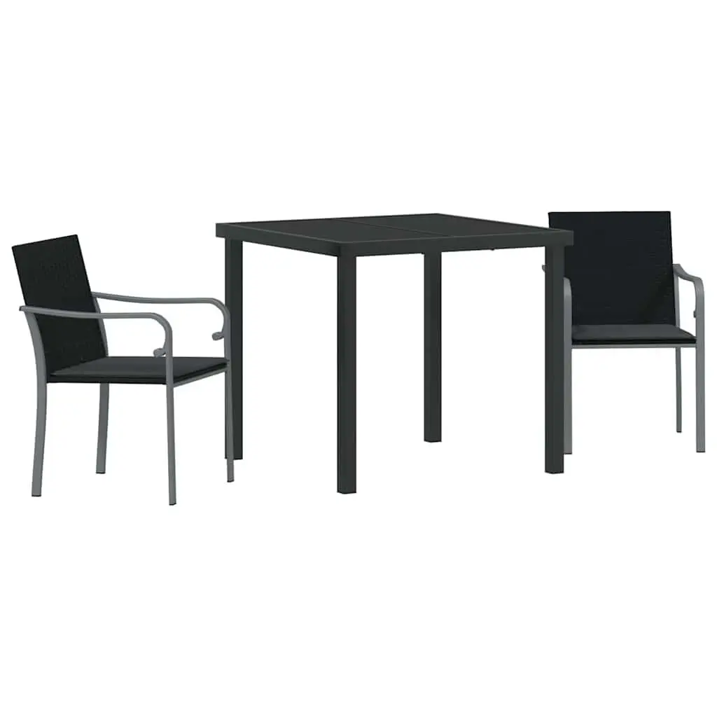 Garden Dining Set 3 Pieces Outdoor Furniture Black Grey Rattan Steel Frame