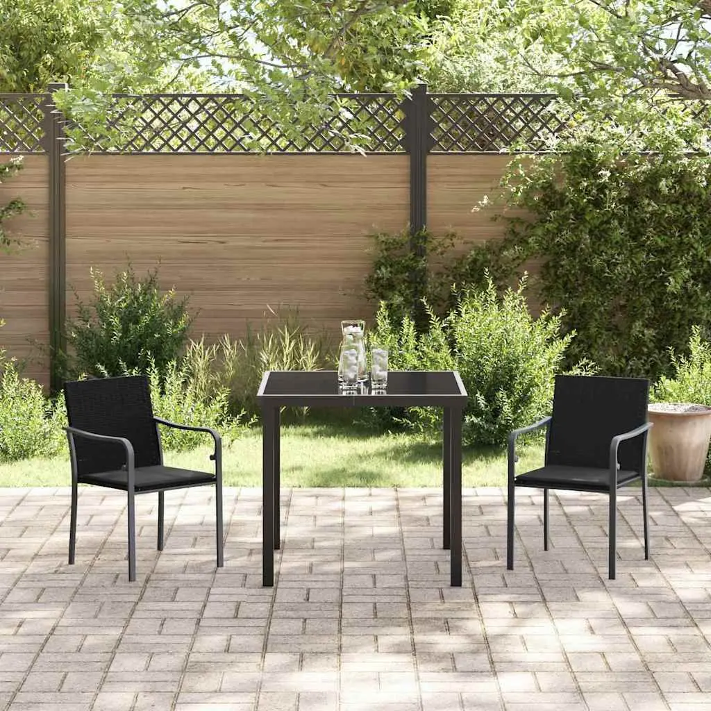Garden Dining Set 3 Pieces Outdoor Furniture Black Grey Rattan Steel Frame