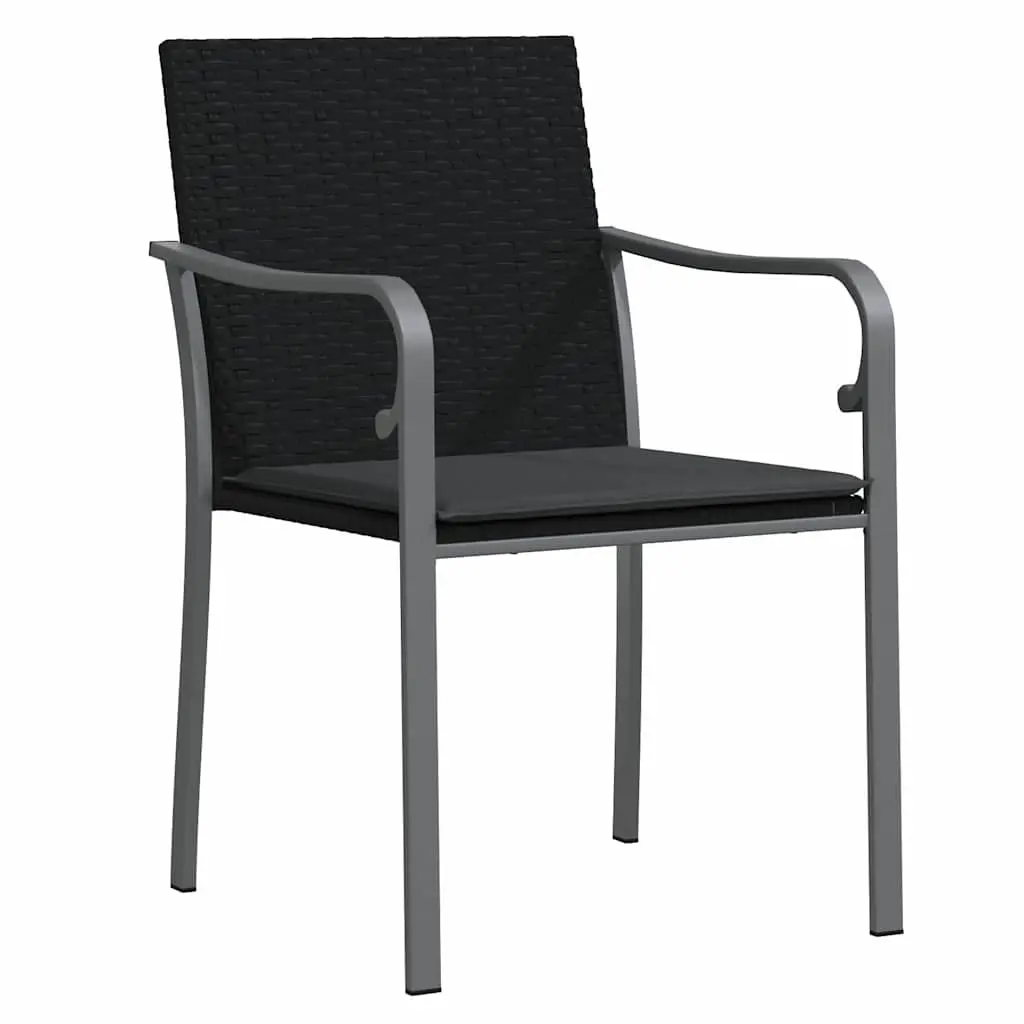Garden Dining Set 3 Pieces Outdoor Furniture Black Grey Rattan Steel Frame