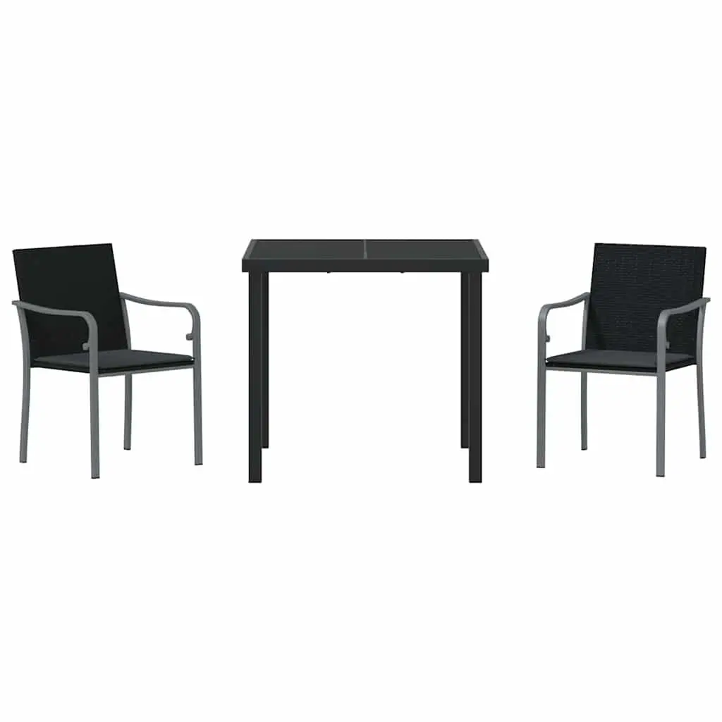 Garden Dining Set 3 Pieces Outdoor Furniture Black Grey Rattan Steel Frame