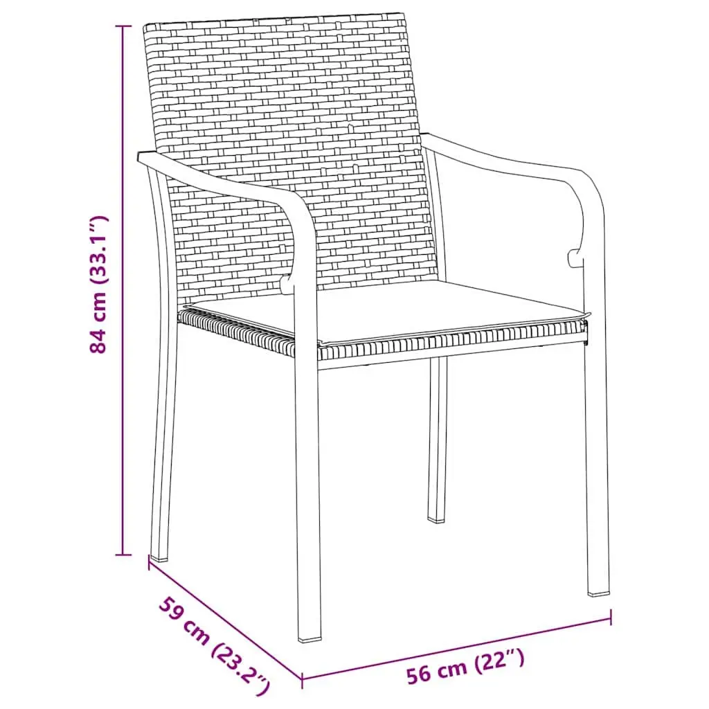 Garden Dining Set 3 Pieces Outdoor Furniture Black Grey Rattan Steel Frame