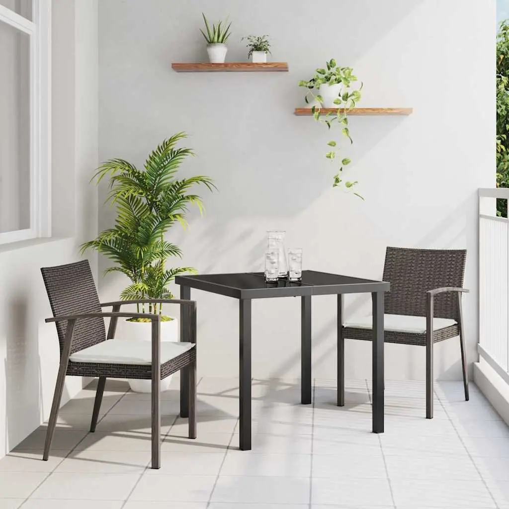 Garden Dining Set 3 Pieces Outdoor Furniture PE Rattan Steel Frame Brown