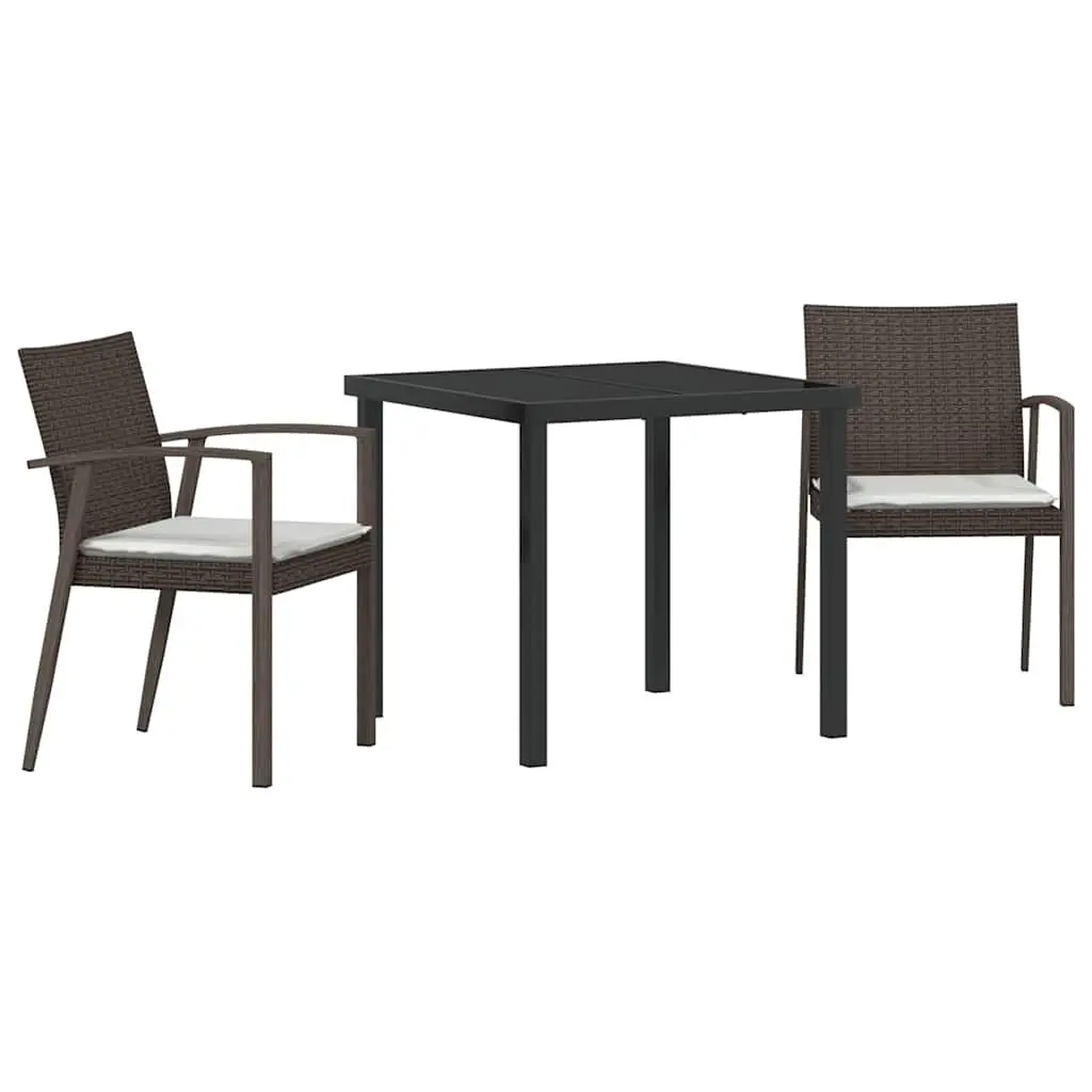 Garden Dining Set 3 Pieces Outdoor Furniture PE Rattan Steel Frame Brown