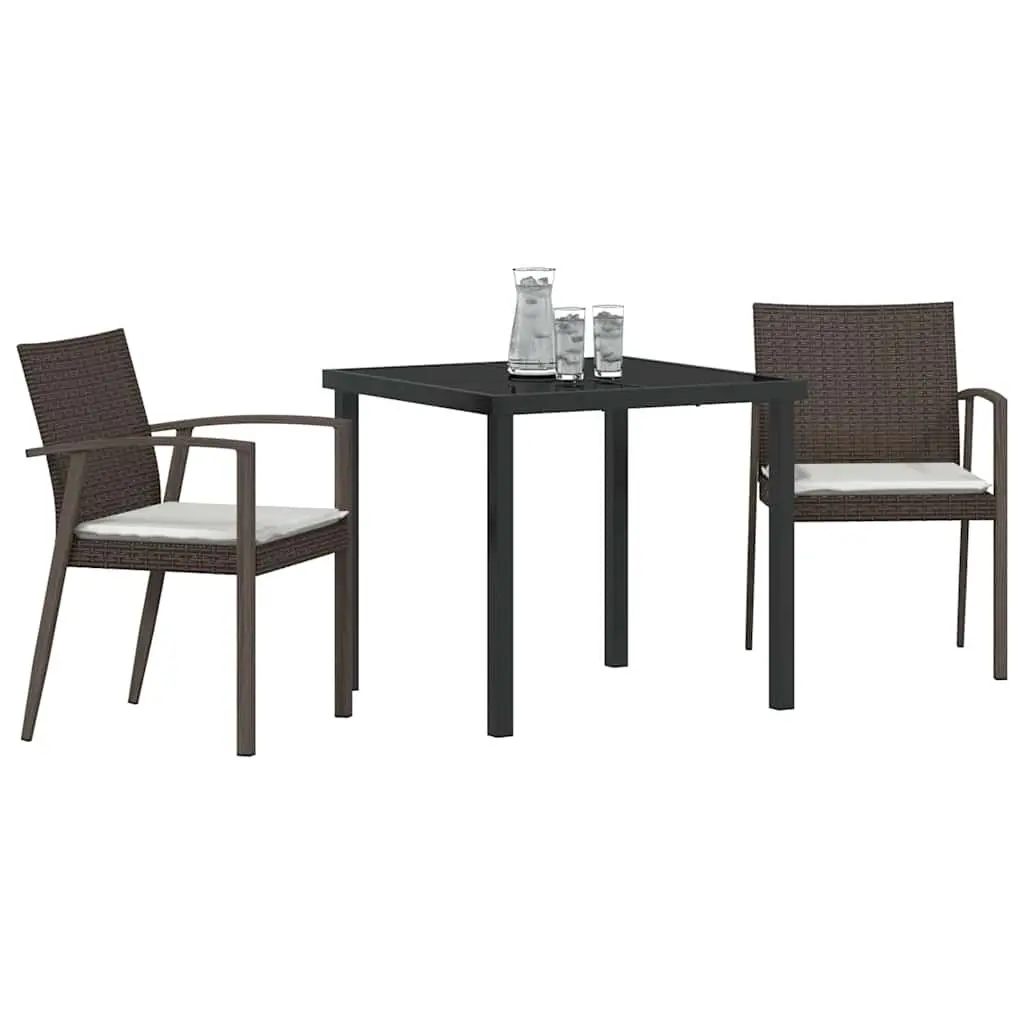 Garden Dining Set 3 Pieces Outdoor Furniture PE Rattan Steel Frame Brown