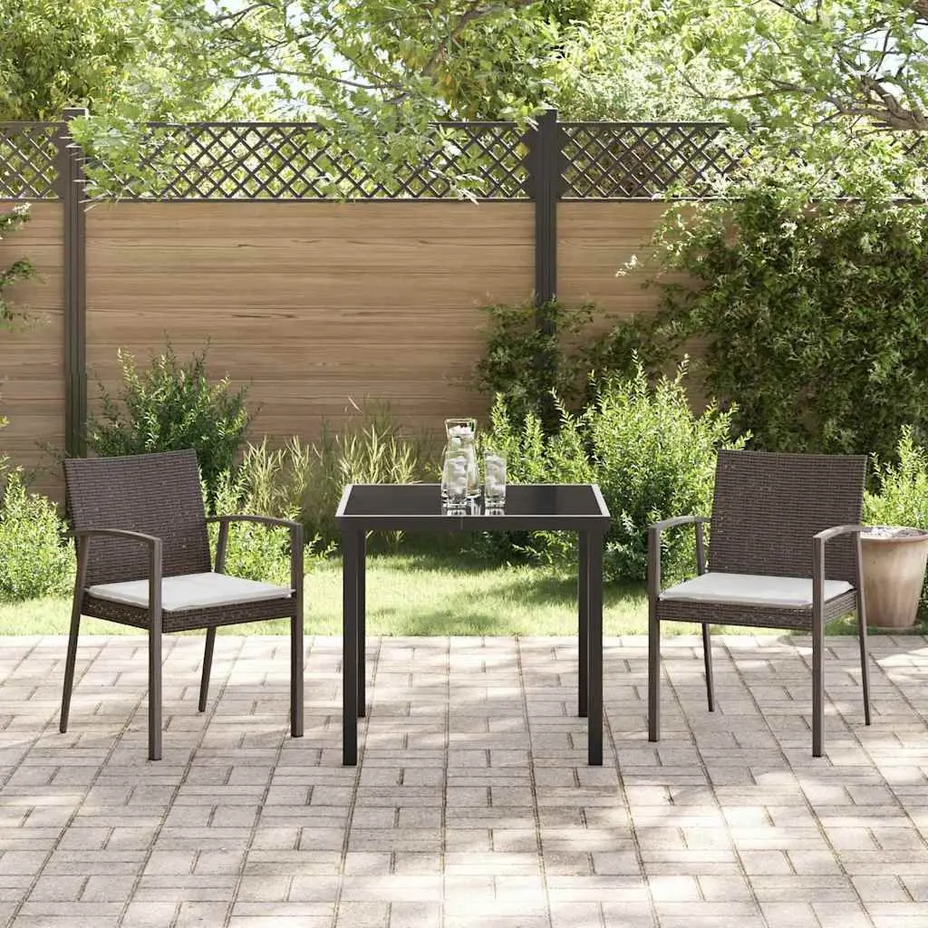 Garden Dining Set 3 Pieces Outdoor Furniture PE Rattan Steel Frame Brown