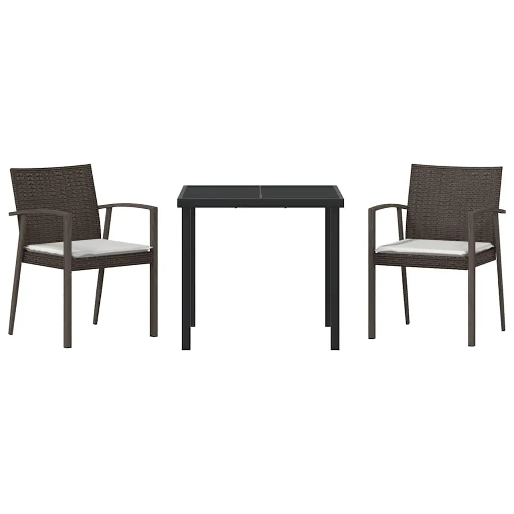 Garden Dining Set 3 Pieces Outdoor Furniture PE Rattan Steel Frame Brown