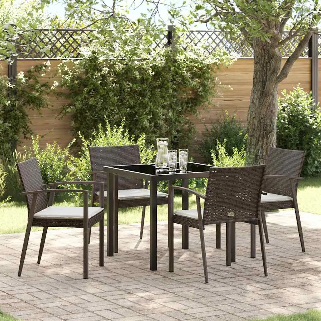 Garden Dining Set 5 Piece Outdoor Furniture PE Rattan Steel Frame Brown Black