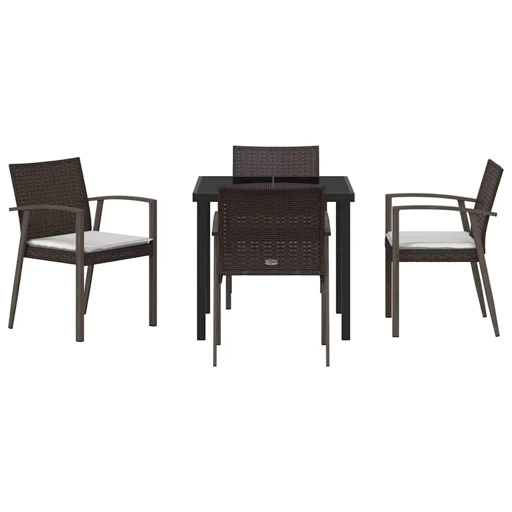 Garden Dining Set 5 Piece Outdoor Furniture PE Rattan Steel Frame Brown Black