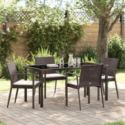 Garden Dining Set 5 Piece Outdoor Furniture PE Rattan Steel Frame Brown Black