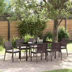 Garden Dining Set 7 Piece Outdoor Furniture PE Rattan Steel Frame Brown Black