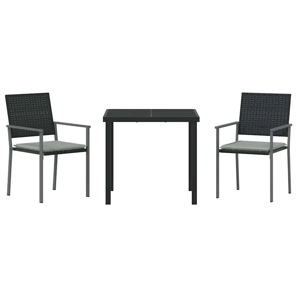Garden Dining Set 3 Pieces Outdoor Furniture Black Grey PE Rattan Steel