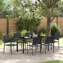 Garden Dining Set 7 Pieces Black PE Rattan Outdoor Furniture Table Chairs