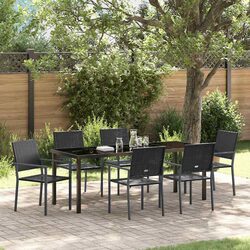 Compact 7-Piece Black PE Rattan Garden Set