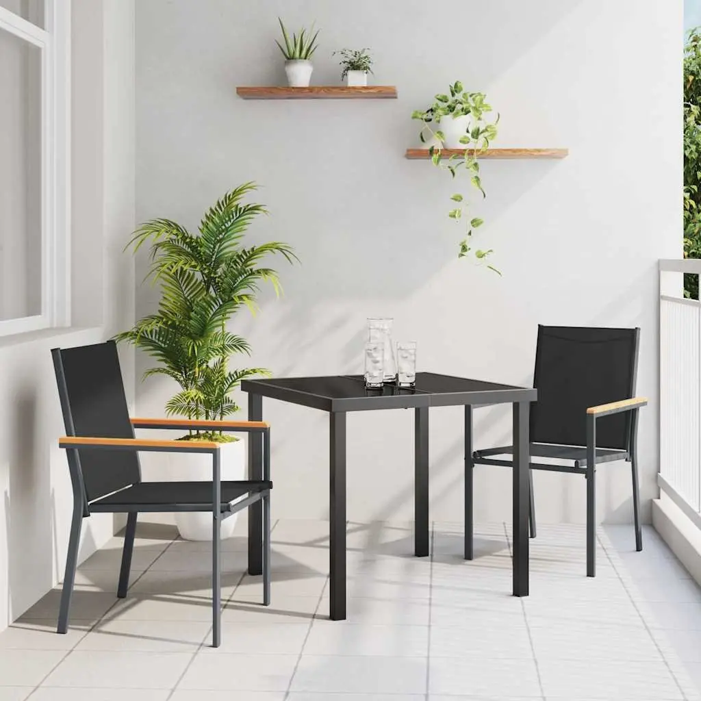 Garden Dining Set 3 Piece Outdoor Furniture Black Steel Frame Textilene Mesh