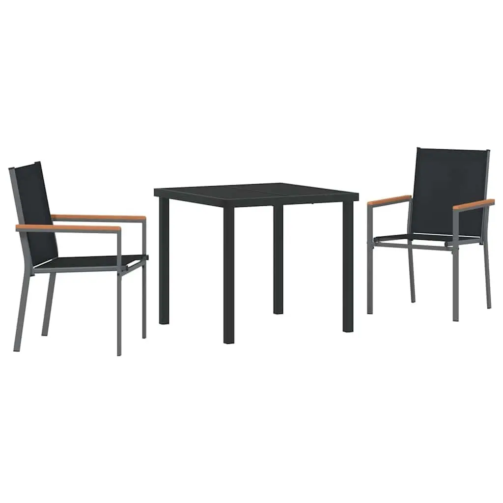 Garden Dining Set 3 Piece Outdoor Furniture Black Steel Frame Textilene Mesh
