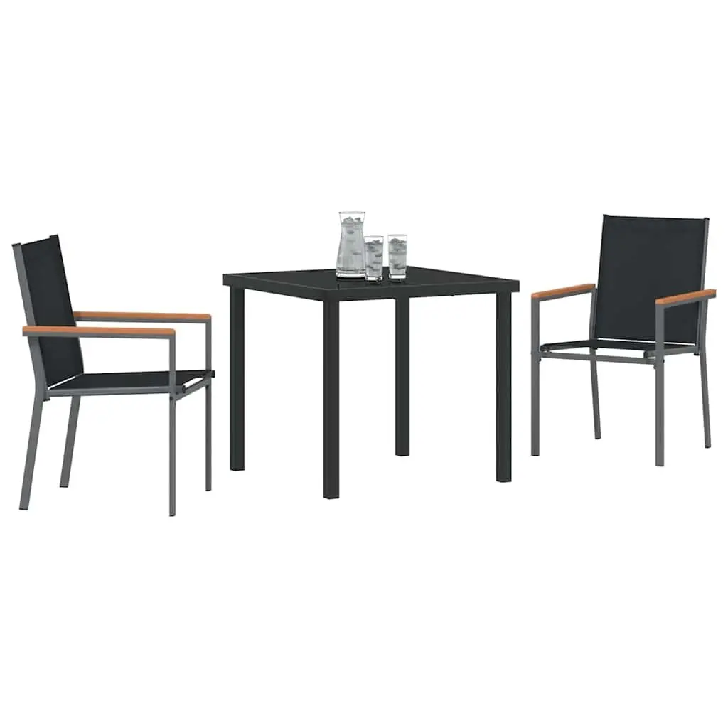 Garden Dining Set 3 Piece Outdoor Furniture Black Steel Frame Textilene Mesh