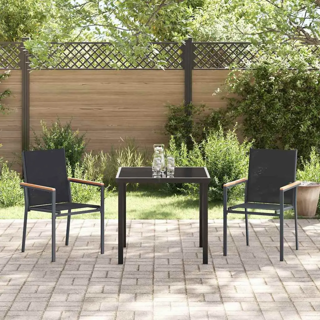 Garden Dining Set 3 Piece Outdoor Furniture Black Steel Frame Textilene Mesh