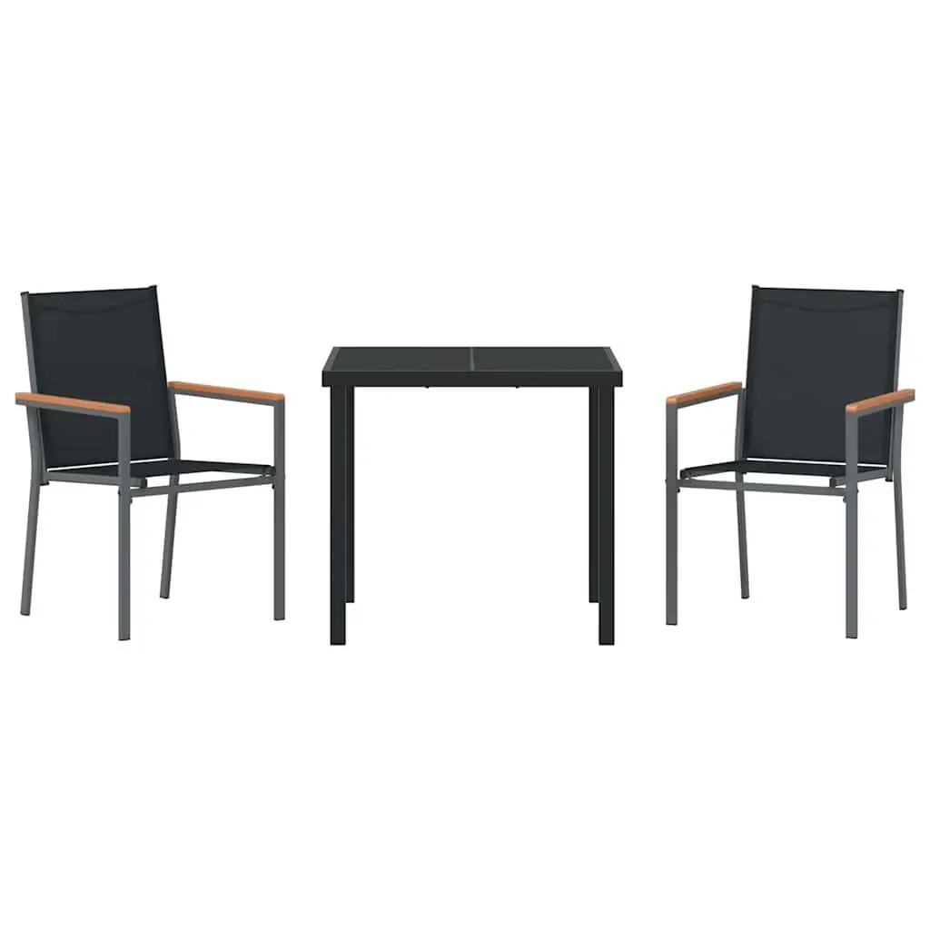 Garden Dining Set 3 Piece Outdoor Furniture Black Steel Frame Textilene Mesh