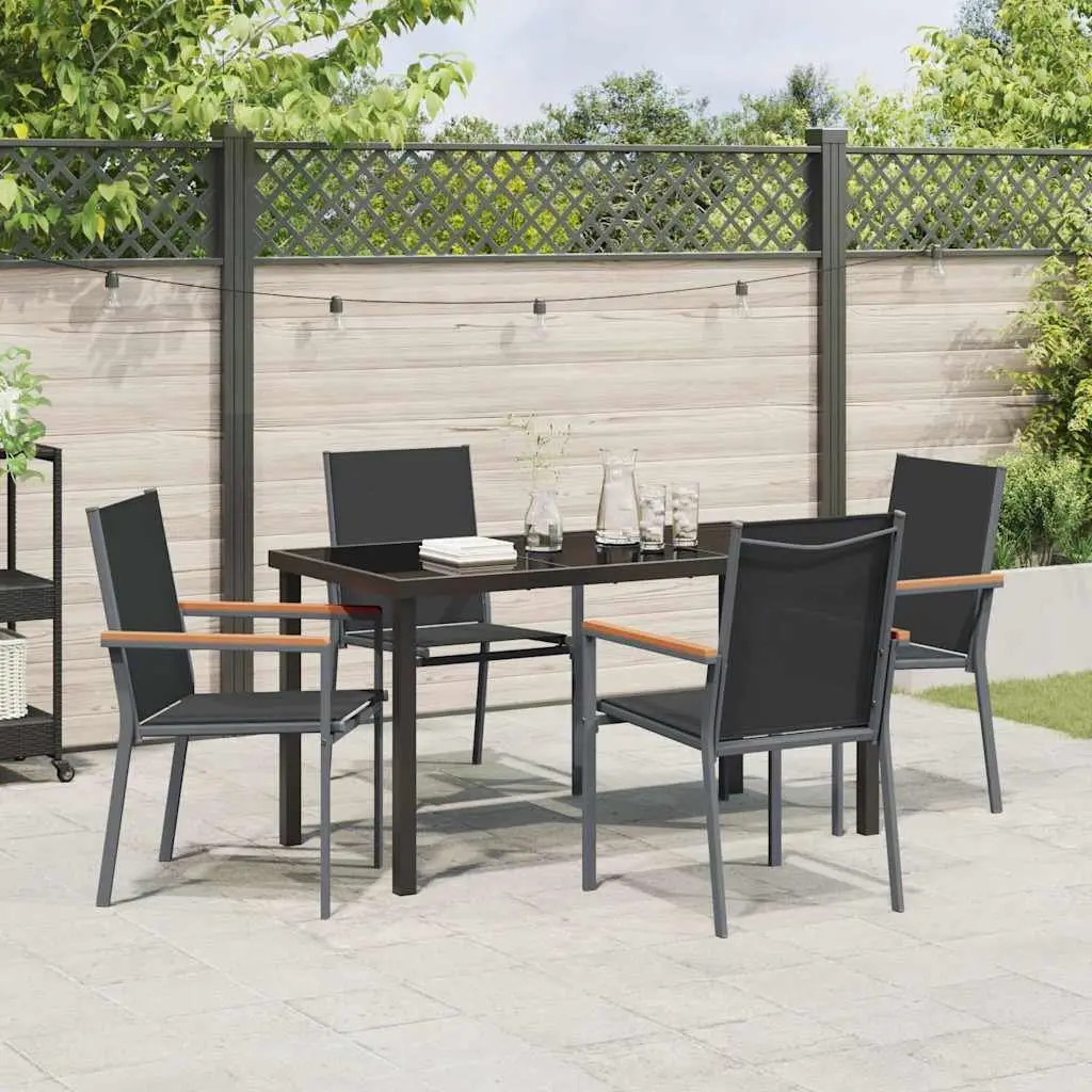 Outdoor Dining Set Black 5 Piece Powder-coated Steel Frame Textilene Fabric