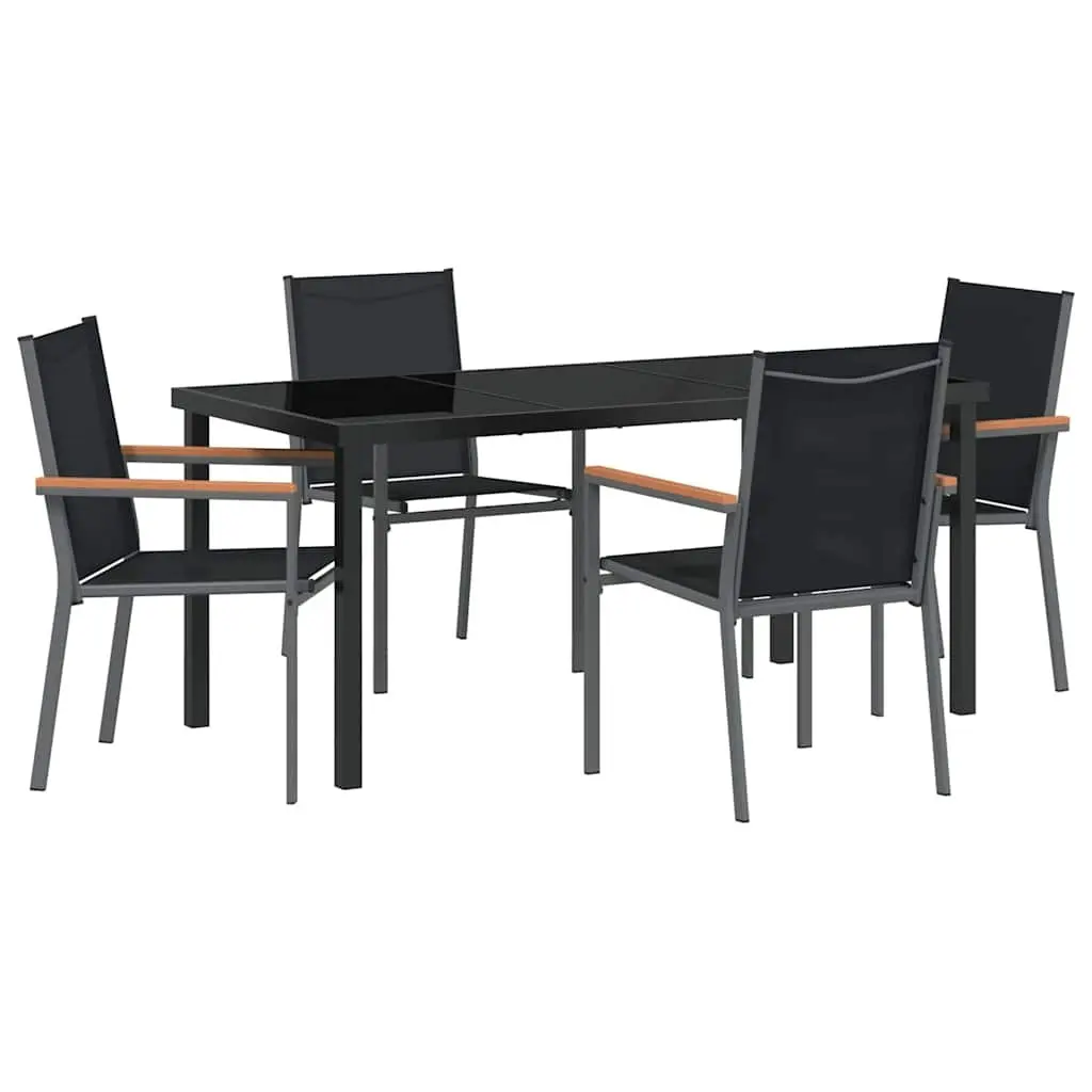 Garden Dining Set Black 5 Piece Outdoor Table Chairs Steel Frame Textilene Mesh