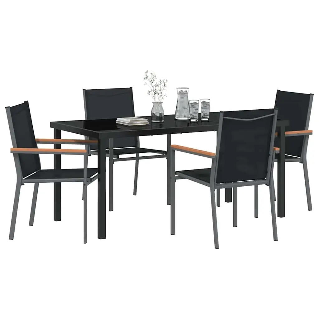 Garden Dining Set Black 5 Piece Outdoor Table Chairs Steel Frame Textilene Mesh