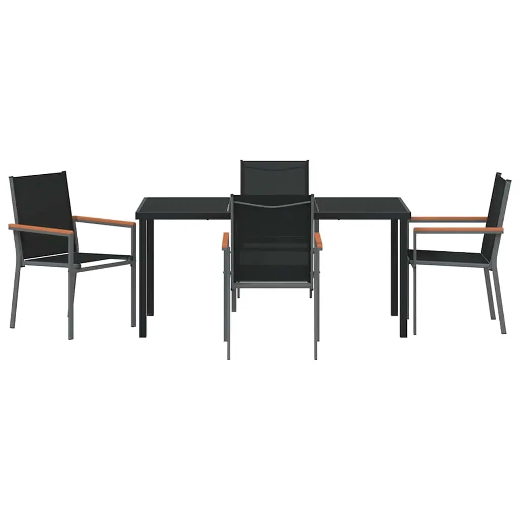 Garden Dining Set Black 5 Piece Outdoor Table Chairs Steel Frame Textilene Mesh