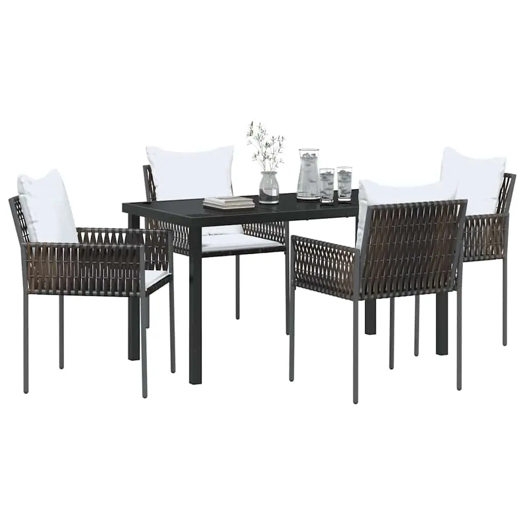 Garden Dining Set Brown 5 Piece Outdoor Furniture Rattan Chairs Table