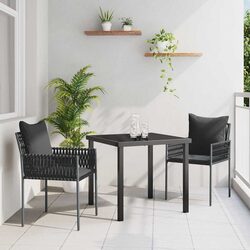 Outdoor Dining Set 3 Pieces Black Grey Garden Furniture Table Chairs Patio