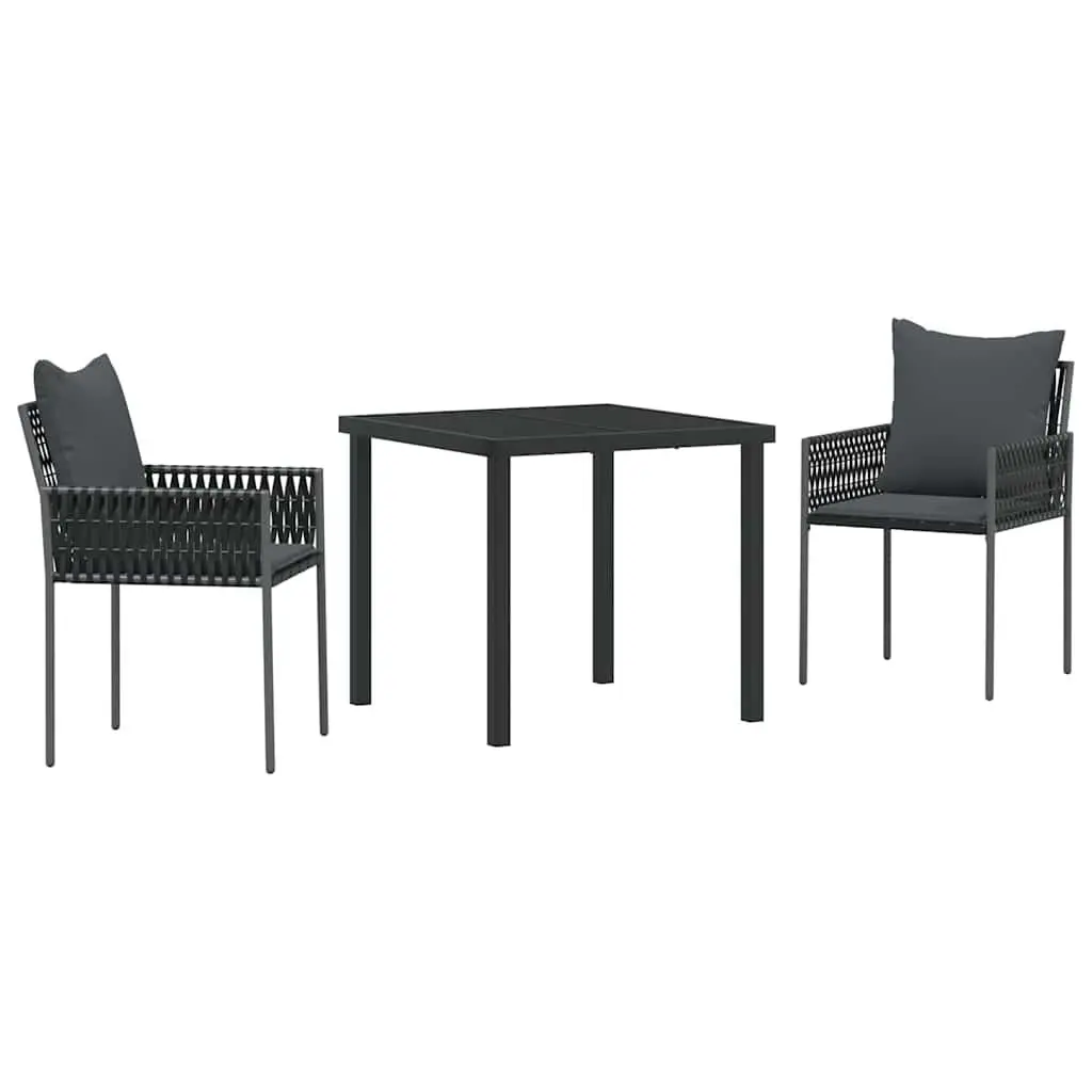 Outdoor Dining Set Black Grey 3 Pieces Poly Rattan Table Chairs Weather Resistant