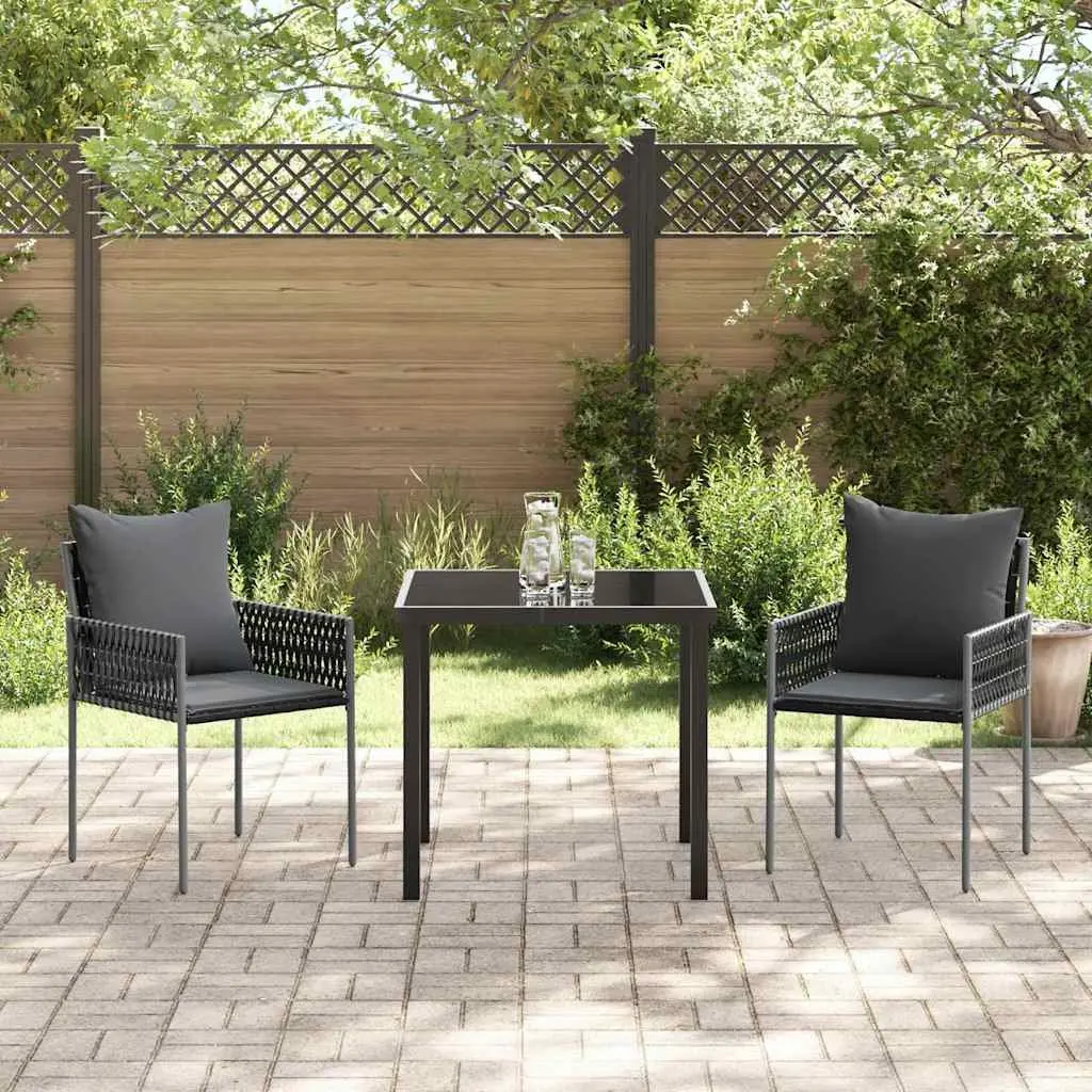 Outdoor Dining Set Black Grey 3 Pieces Poly Rattan Table Chairs Weather Resistant
