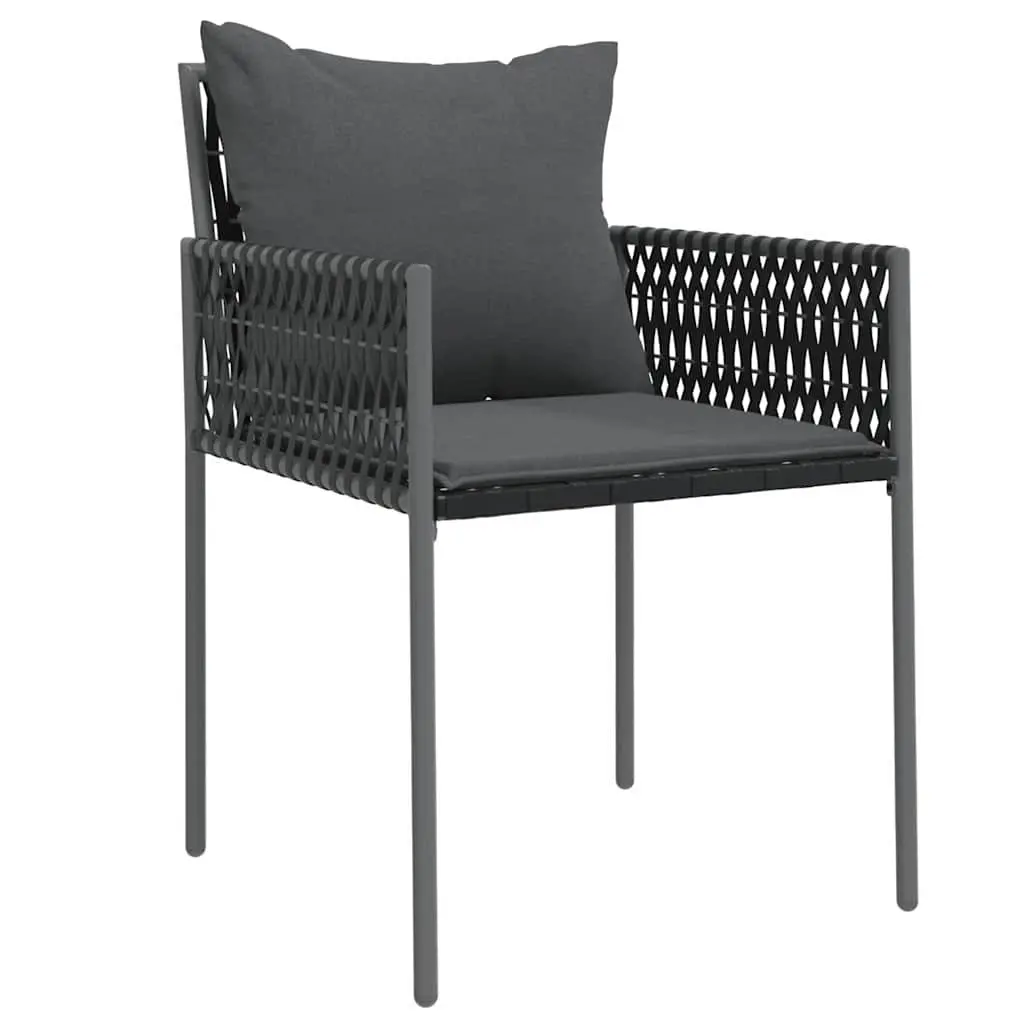 Outdoor Dining Set Black Grey 3 Pieces Poly Rattan Table Chairs Weather Resistant