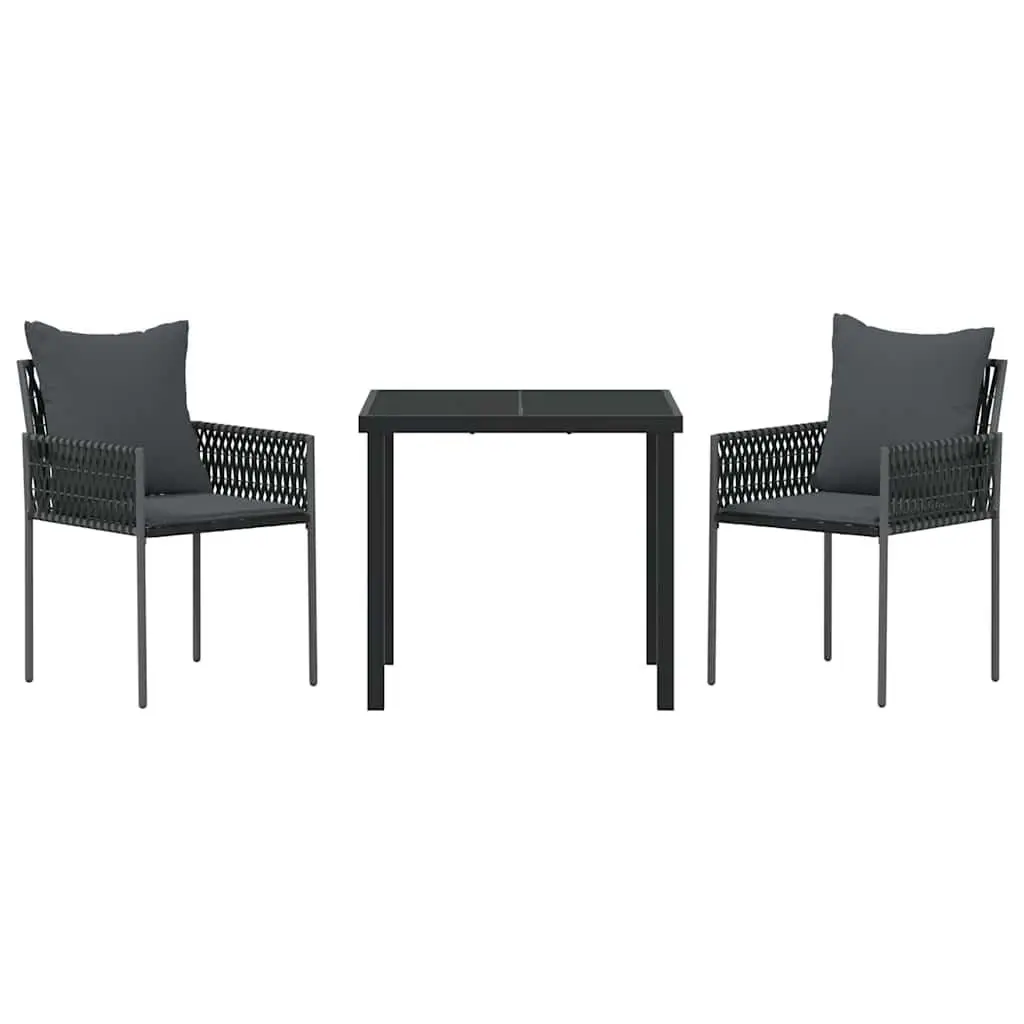 Outdoor Dining Set Black Grey 3 Pieces Poly Rattan Table Chairs Weather Resistant