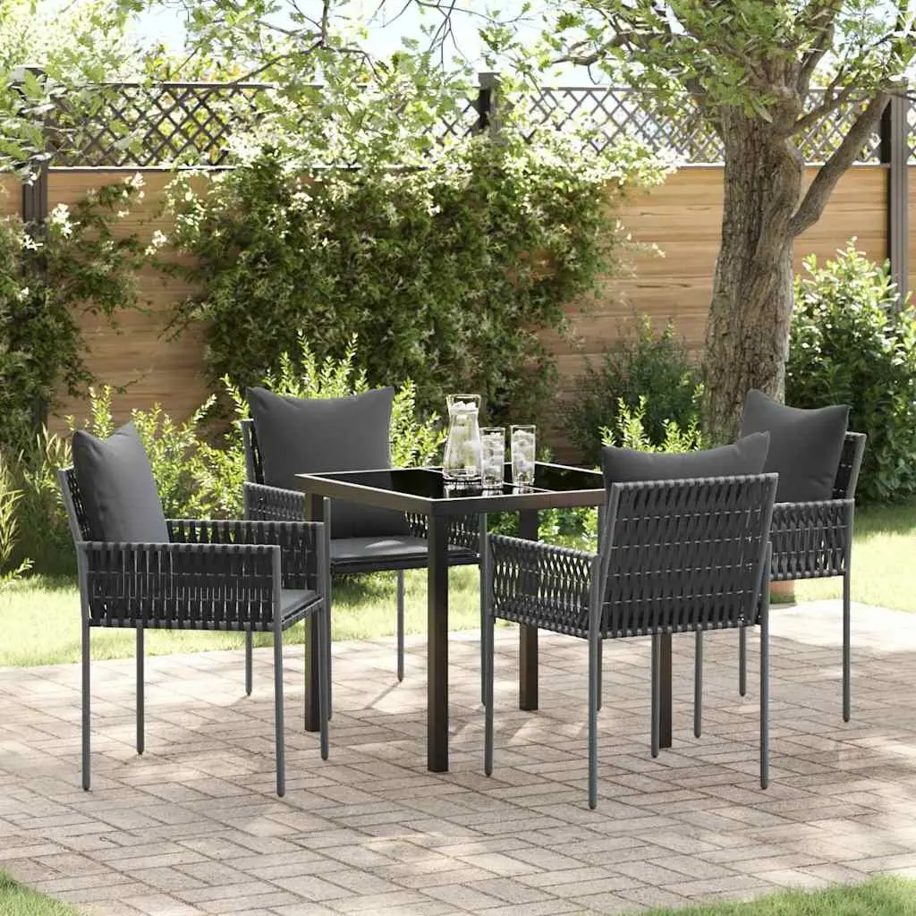 Garden Dining Set 5 Pieces Outdoor Furniture Black Grey Rattan Steel Chairs